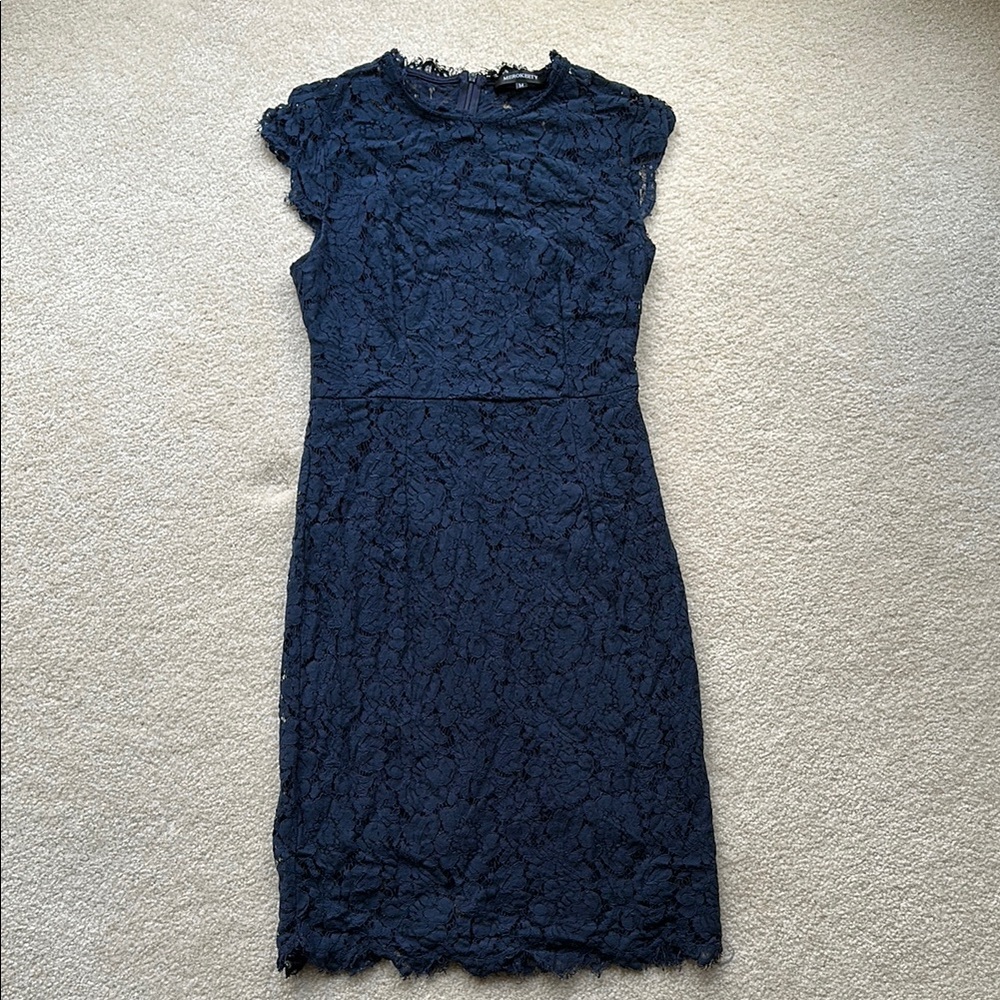 Elegant Navy Lace Dress, Size M